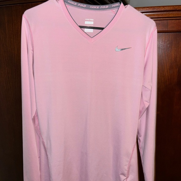 Nike Pro Fitted Pink Long Sleeve Shirt - Picture 1 of 2